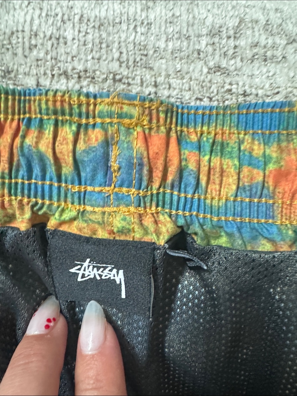 Stussy Blue, Orange & Yellow Patterned Men’s Shorts - Picture 2 of 5